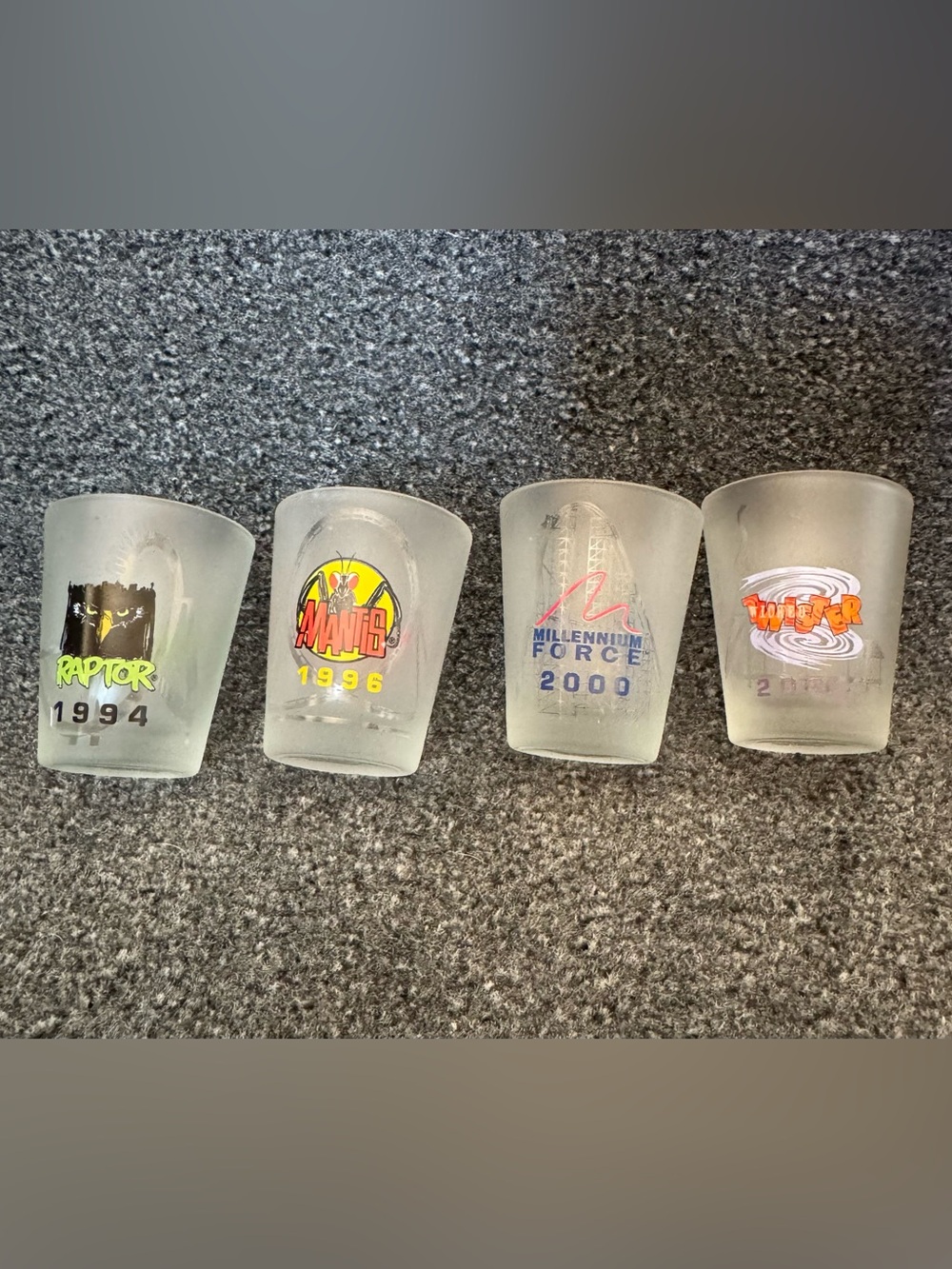 Vintage Cedar Point Coaster Shot Glass Lot of 4 Frosted Y2K 90s Collectible